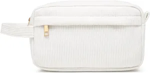 Corduroy Travel Cosmetic Bag, Toiletry Bag, Makeup Organizer Tote Bag for Women, Skincare Essentials Storage Pouch, Zipper Closure Purses, Portable Handle, White