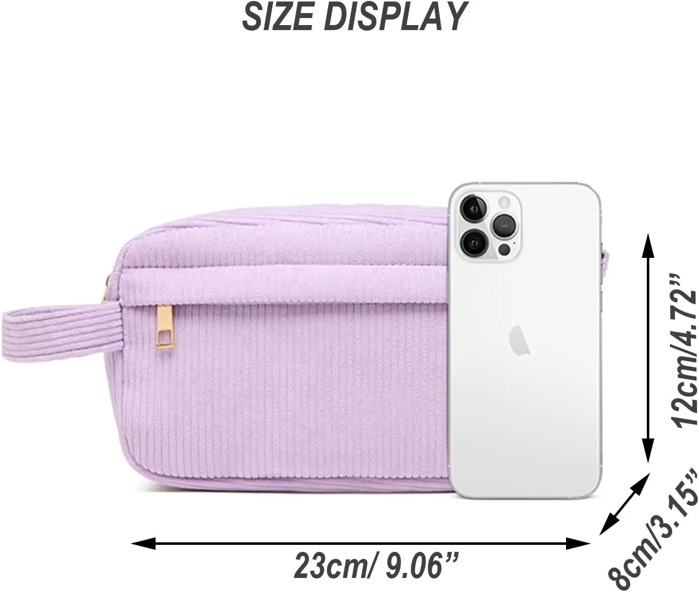 Corduroy Travel Cosmetic Bag, Toiletry Bag, Makeup Organizer Tote Bag for Women, Skincare Essentials Storage Pouch, Zipper Closure Purses, Portable Handle, White