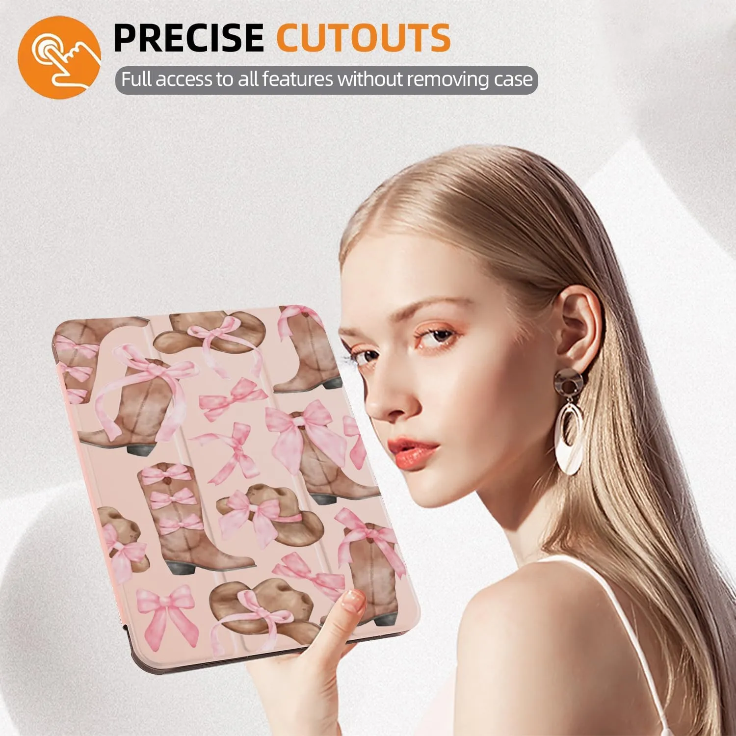 CozyNestCYBow Cowgirl Boots Case for 10.9 Inch Ipad Air4/Air5 Pink Bowknot Lovely Cover for Ipad Fashion Aesthetic Case Auto Sleep/Wake Silicone Shockproof Protect Shell with Pencil HolderGirl Women
