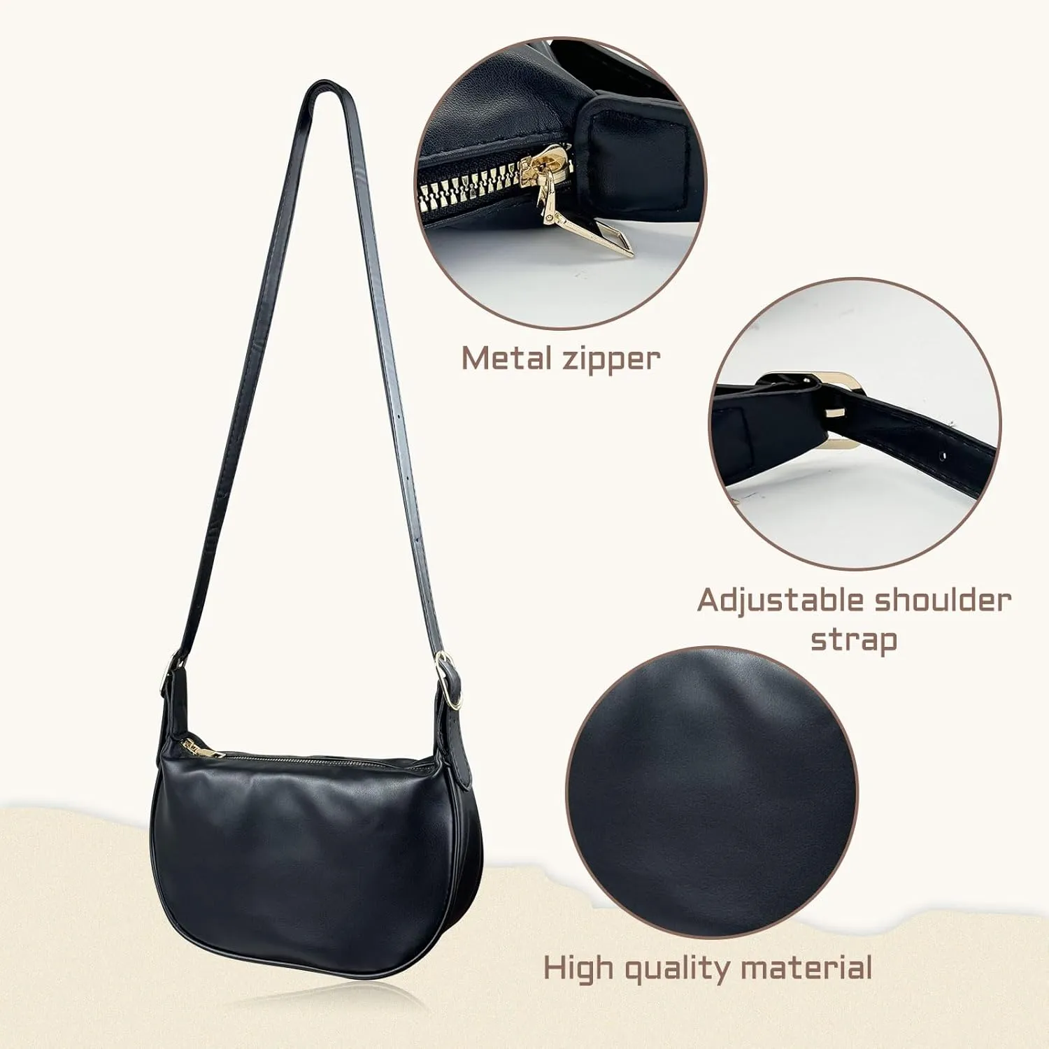 Crescent Bag, PU Leather Hobo Bag Fashion Shoulder Bag with Adjustable Shoulder Strap, Large Capacity Crossbody Bag