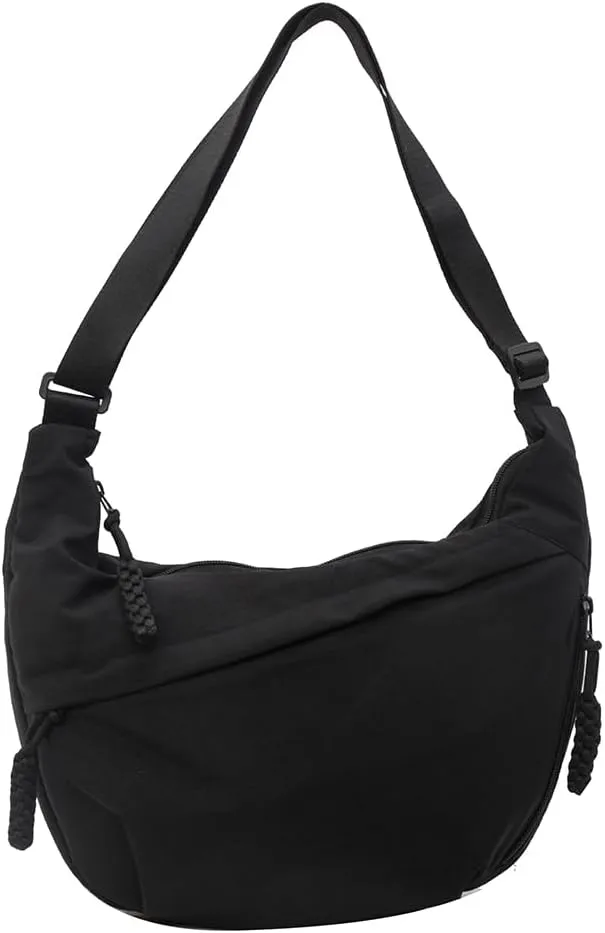 Crescent Crossbody Bags for Women Hobo Bag Luna Bag Dumpling Bag Nylon Multi-Pocket Sling Bag Moon Shoulder Bag (Black)