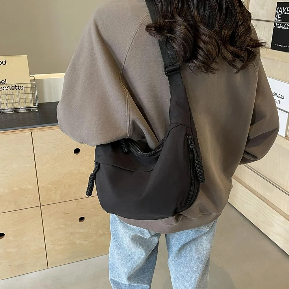 Crescent Crossbody Bags for Women Hobo Bag Luna Bag Dumpling Bag Nylon Multi-Pocket Sling Bag Moon Shoulder Bag (Black)