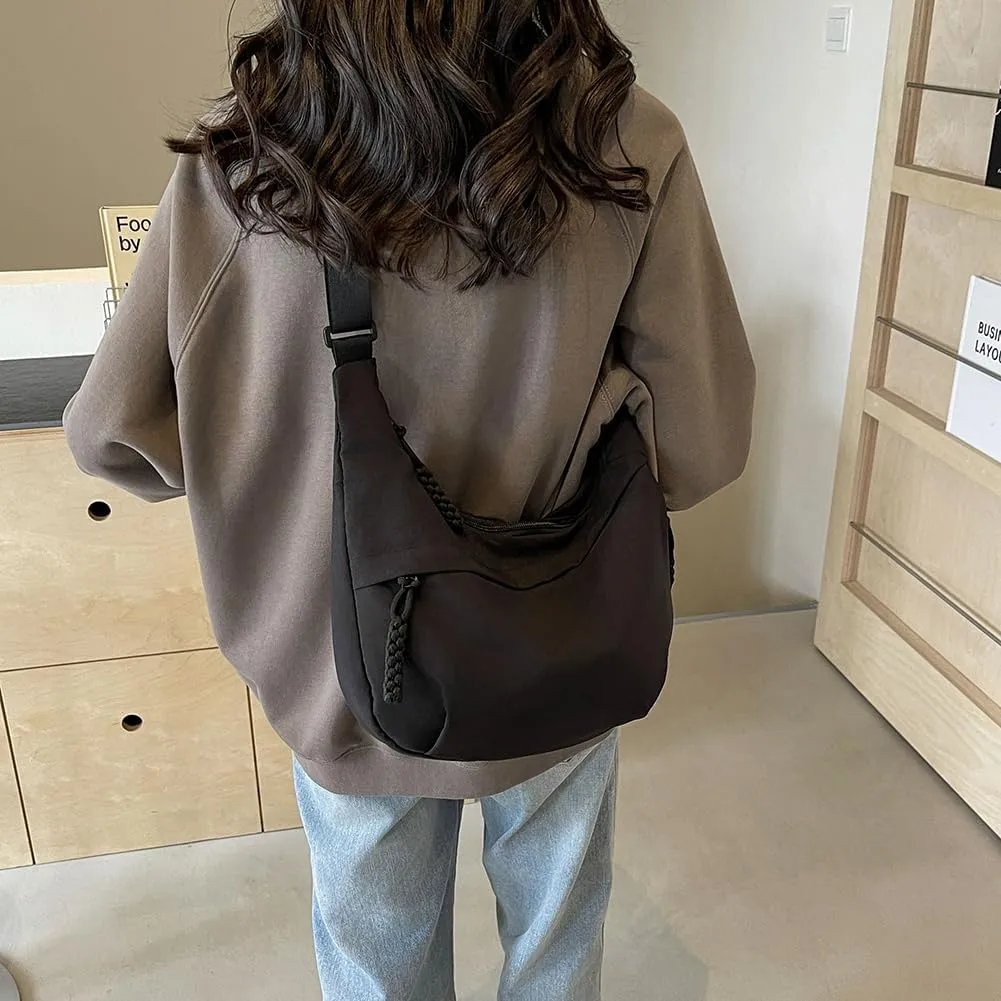 Crescent Crossbody Bags for Women Hobo Bag Luna Bag Dumpling Bag Nylon Multi-Pocket Sling Bag Moon Shoulder Bag (Black)