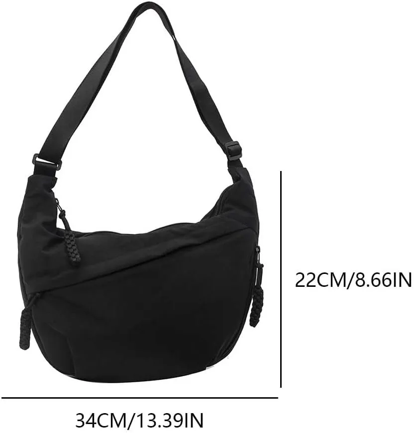 Crescent Crossbody Bags for Women Hobo Bag Luna Bag Dumpling Bag Nylon Multi-Pocket Sling Bag Moon Shoulder Bag (Black)