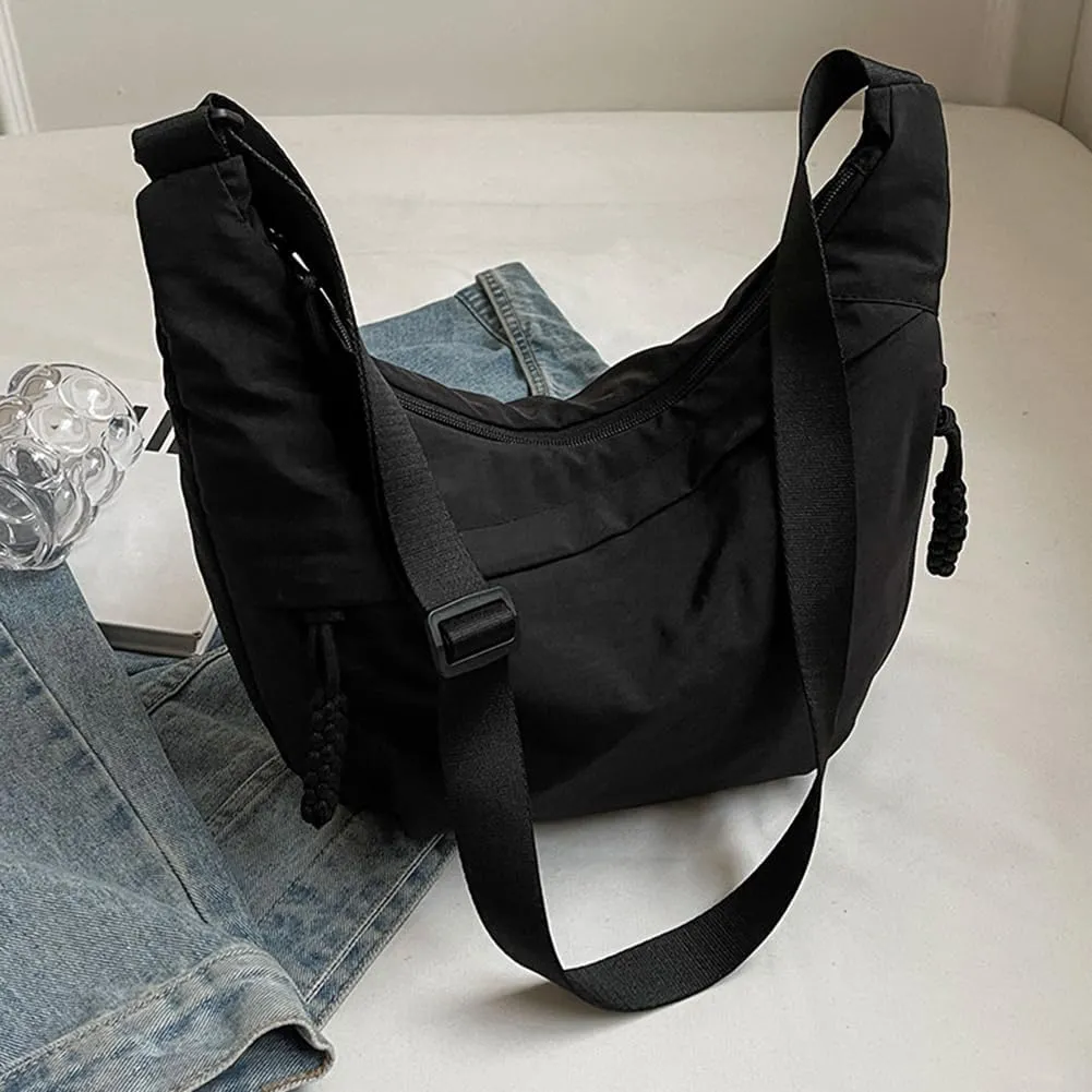 Crescent Crossbody Bags for Women Hobo Bag Luna Bag Dumpling Bag Nylon Multi-Pocket Sling Bag Moon Shoulder Bag (Black)