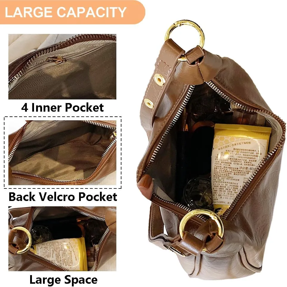 Crescent Hobo Bags Retro Crossbody Bag Vegan Leather Shoulder Purse Soft Cute Handbag for Women