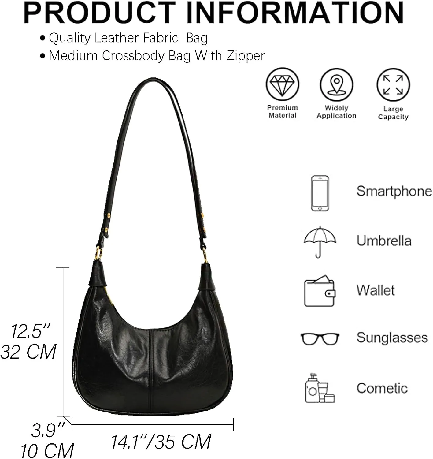 Crescent Hobo Bags Retro Crossbody Bag Vegan Leather Shoulder Purse Soft Cute Handbag for Women