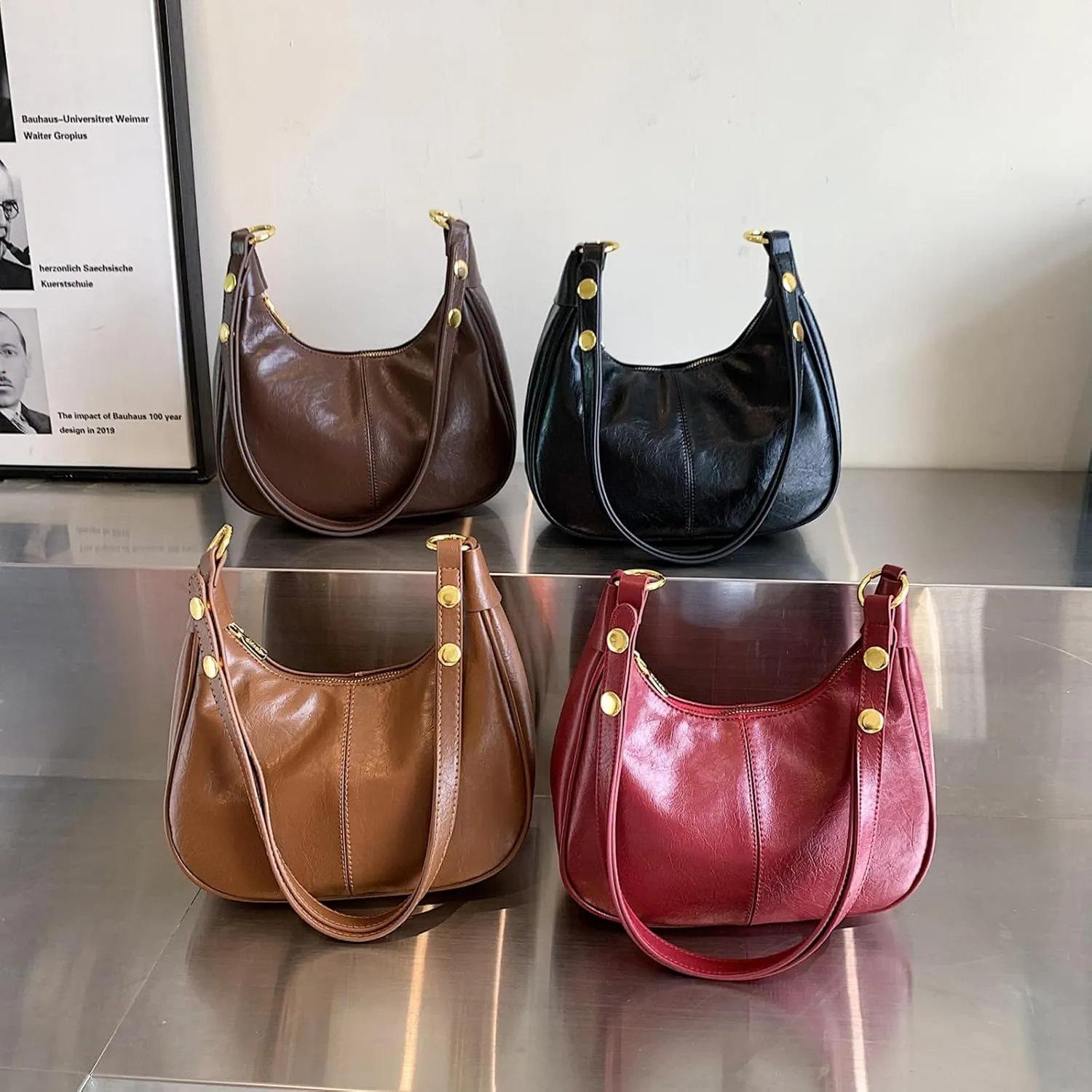 Crescent Hobo Bags Retro Crossbody Bag Vegan Leather Shoulder Purse Soft Cute Handbag for Women