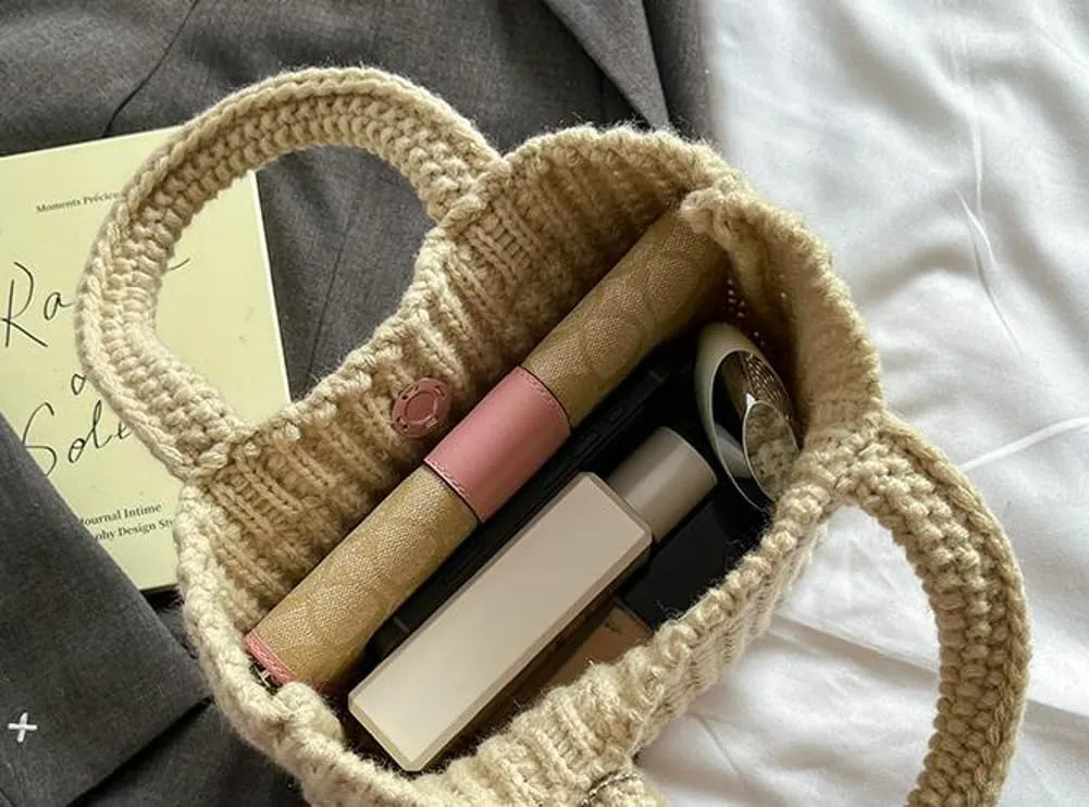 Crochet Tote Bag for Women with Wallet Small Cute Handbag Knitted Handle Bag Clutch Pouch Winter Knit Purse