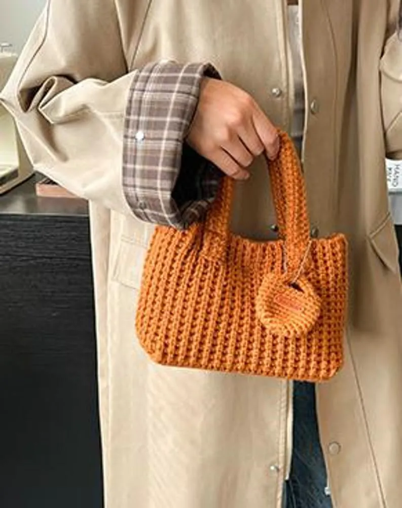 Crochet Tote Bag for Women with Wallet Small Cute Handbag Knitted Handle Bag Clutch Pouch Winter Knit Purse