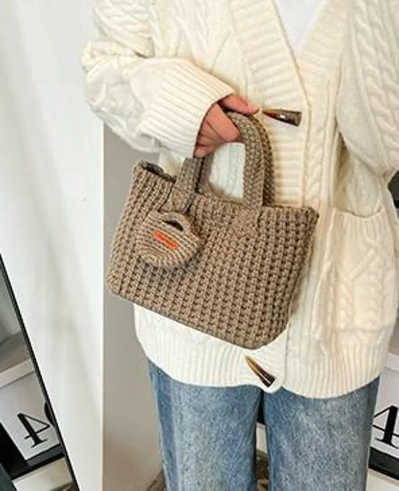Crochet Tote Bag for Women with Wallet Small Cute Handbag Knitted Handle Bag Clutch Pouch Winter Knit Purse