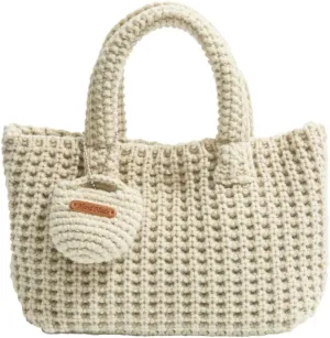 Crochet Tote Bag for Women with Wallet Small Cute Handbag Knitted Handle Bag Clutch Pouch Winter Knit Purse