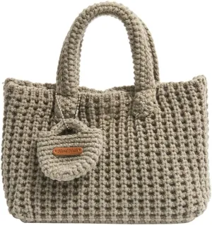 Crochet Tote Bag for Women with Wallet Small Cute Handbag Knitted Handle Bag Clutch Pouch Winter Knit Purse