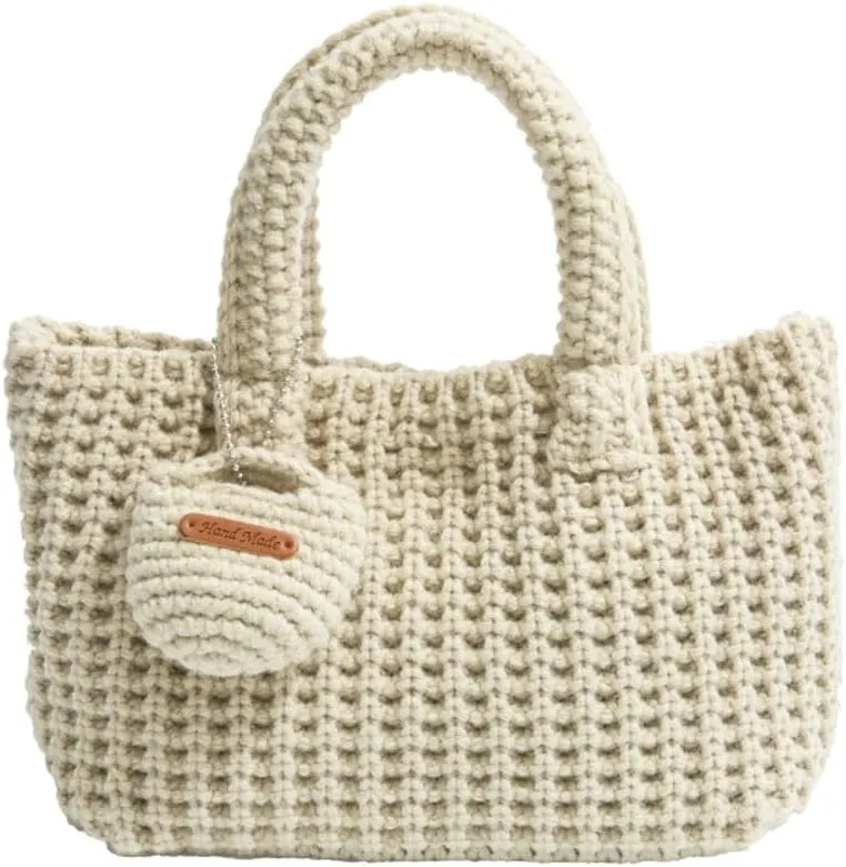 Crochet Tote Bag for Women with Wallet Small Cute Handbag Knitted Handle Bag Clutch Pouch Winter Knit Purse