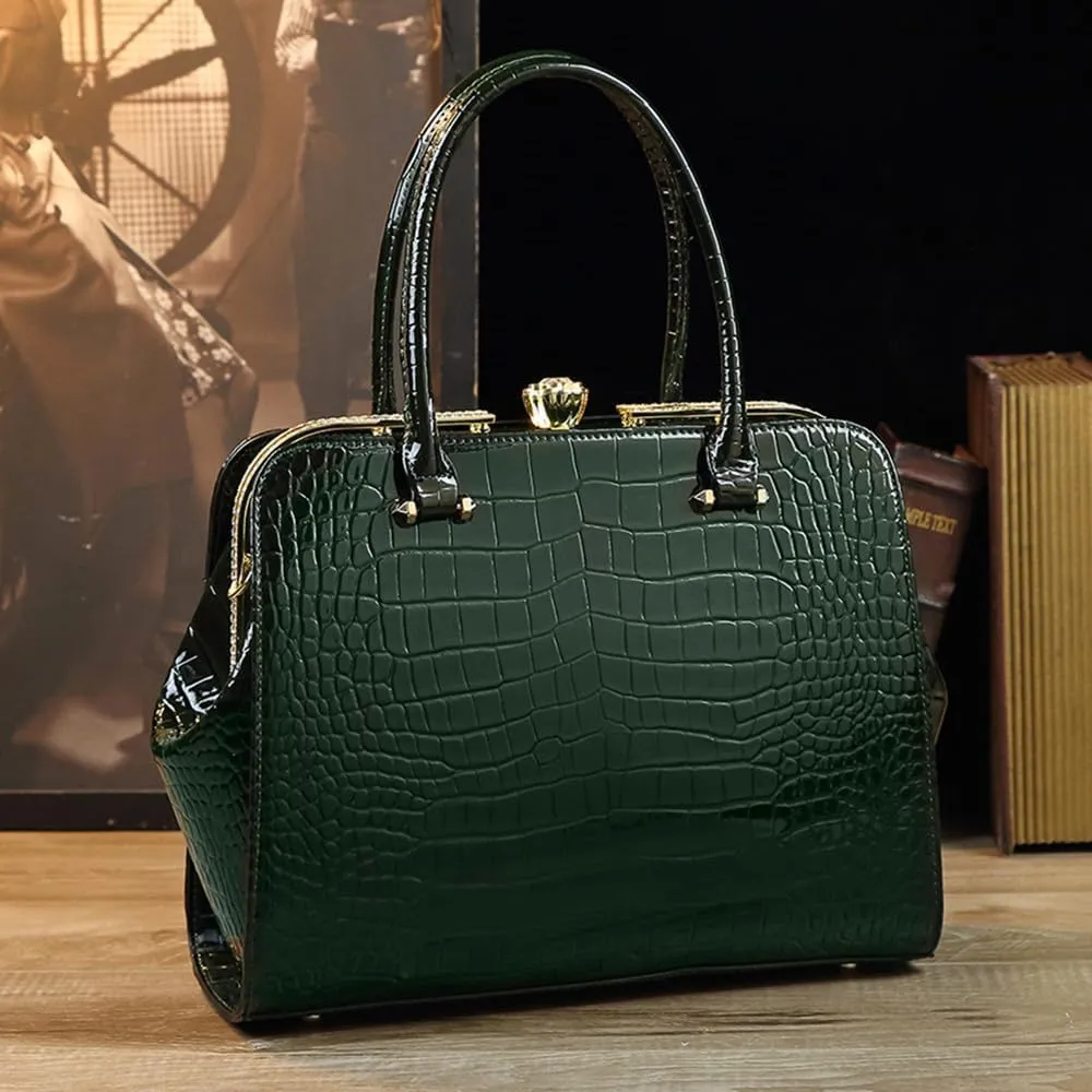 Crocodile Pattern Leather Women's Bag Diamonds Clip Top Handle Satchel Crossbody Handbags Evening Bag Purses Shoulder Bags
