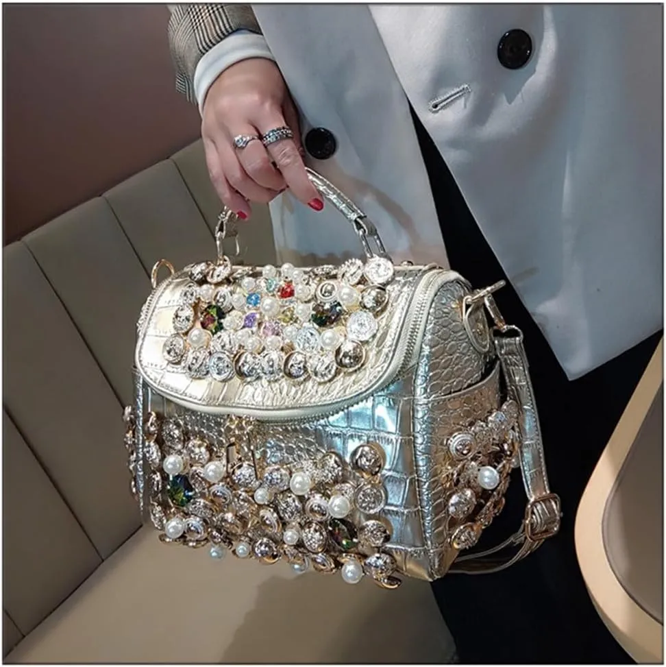 Crocodile Pattern Leather Women's Bag Top Handle Satchel Handbags Pearl Purses Shoulder Messenger Boston Bags