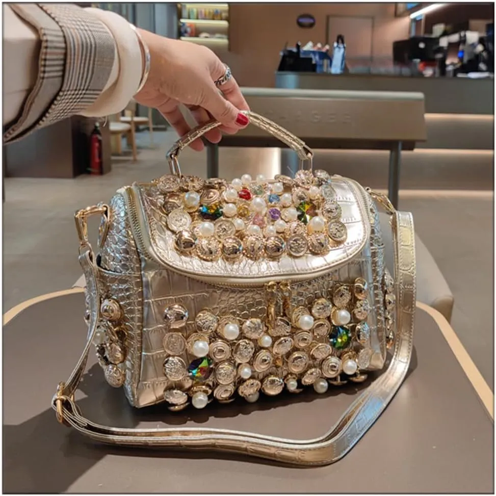 Crocodile Pattern Leather Women's Bag Top Handle Satchel Handbags Pearl Purses Shoulder Messenger Boston Bags