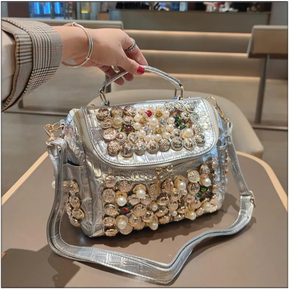 Crocodile Pattern Leather Women's Bag Top Handle Satchel Handbags Pearl Purses Shoulder Messenger Boston Bags