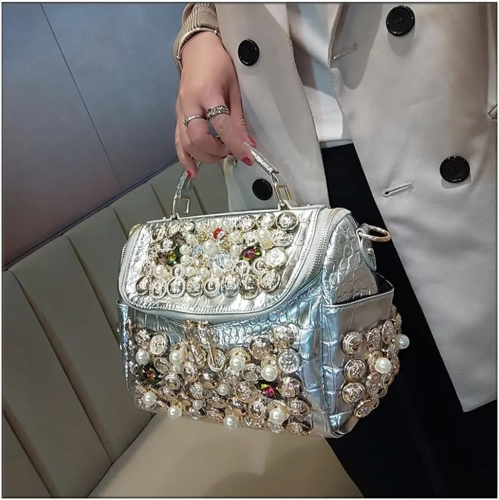 Crocodile Pattern Leather Women's Bag Top Handle Satchel Handbags Pearl Purses Shoulder Messenger Boston Bags