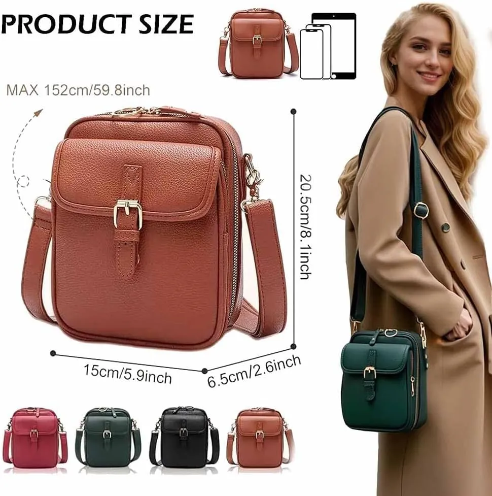 Crossbody Bag, Anti Theft, Vintage Leather, Large Capacity, with Two Compartments and 10 Card Slots for Women