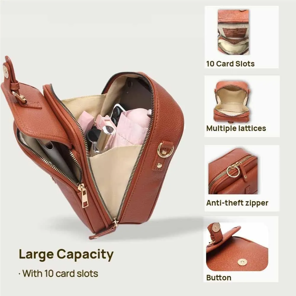 Crossbody Bag, Anti Theft, Vintage Leather, Large Capacity, with Two Compartments and 10 Card Slots for Women