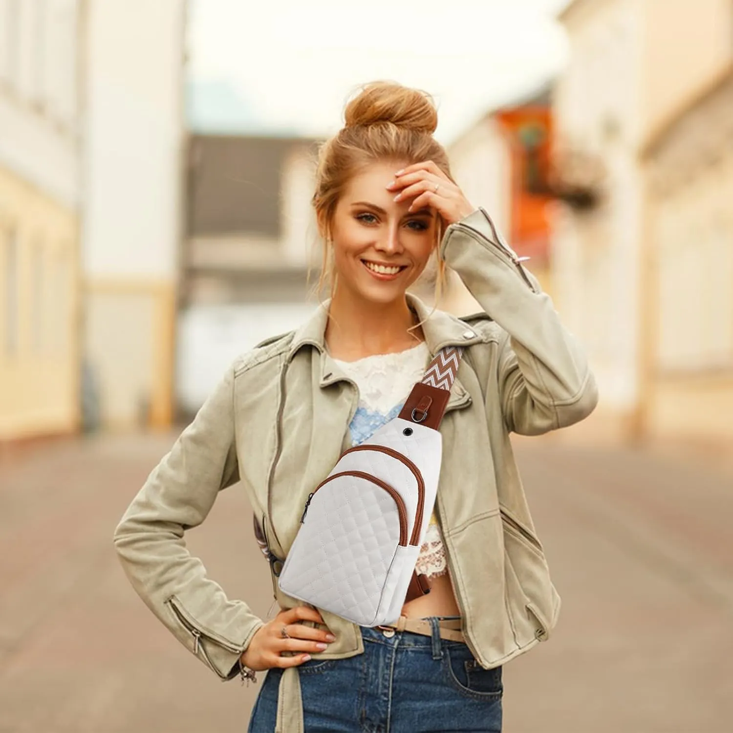 Crossbody Bag for Women Leather Small Sling Bag Fanny Pack Chest Bag for Travel Chest Pack Gifts