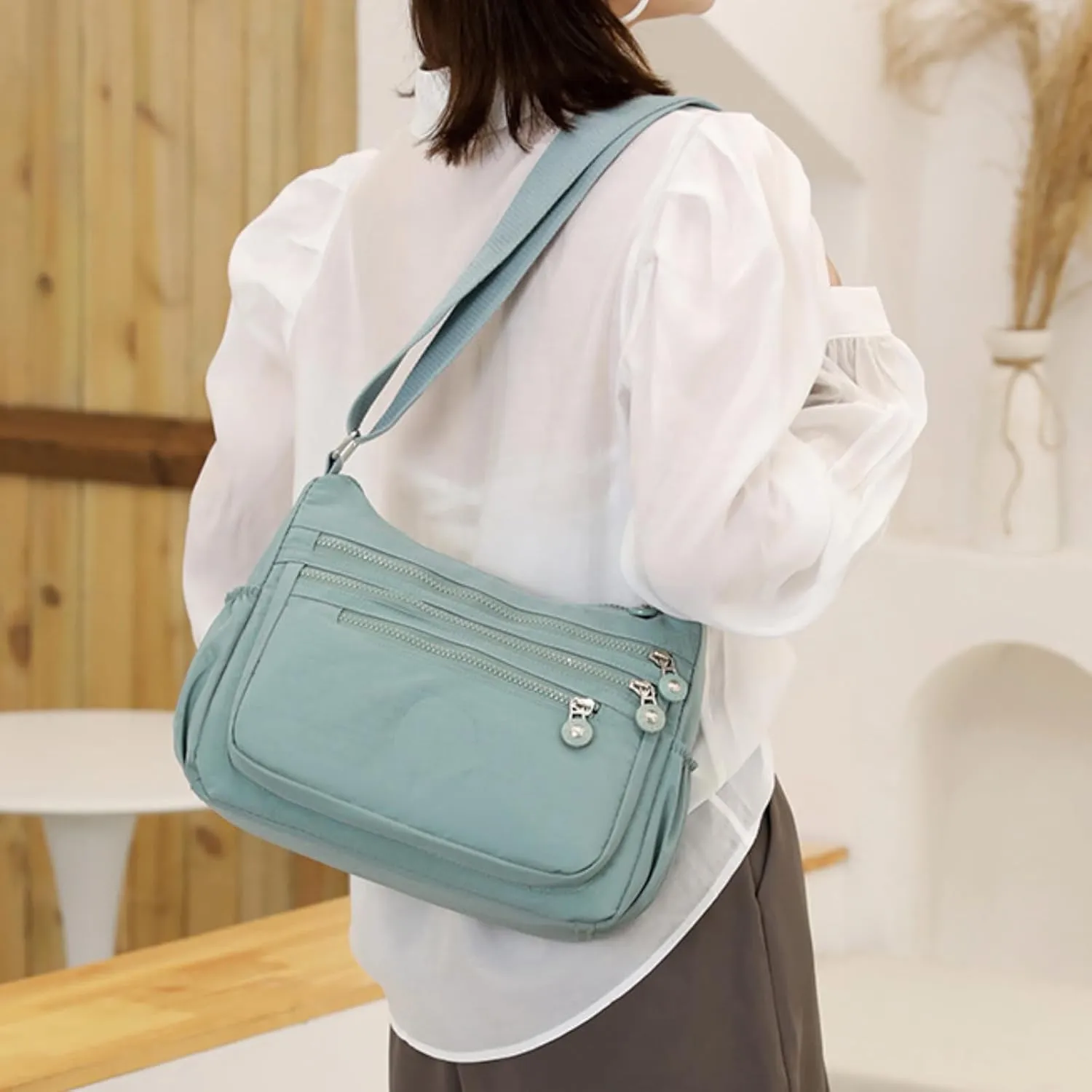 Crossbody Bag for Women, Nylon Waterproof Shoulder Bag with Pockets Adjustable Strap, Purse Handbag for Women