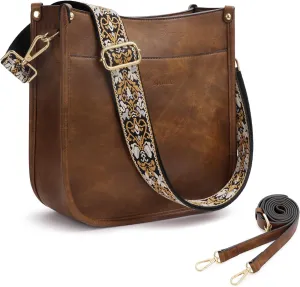 Crossbody Bag for Women Trendy Vegan Leather Hobo Handbags With 2PCS Adjustable Guitar Strap Shoulder Purse For Women…