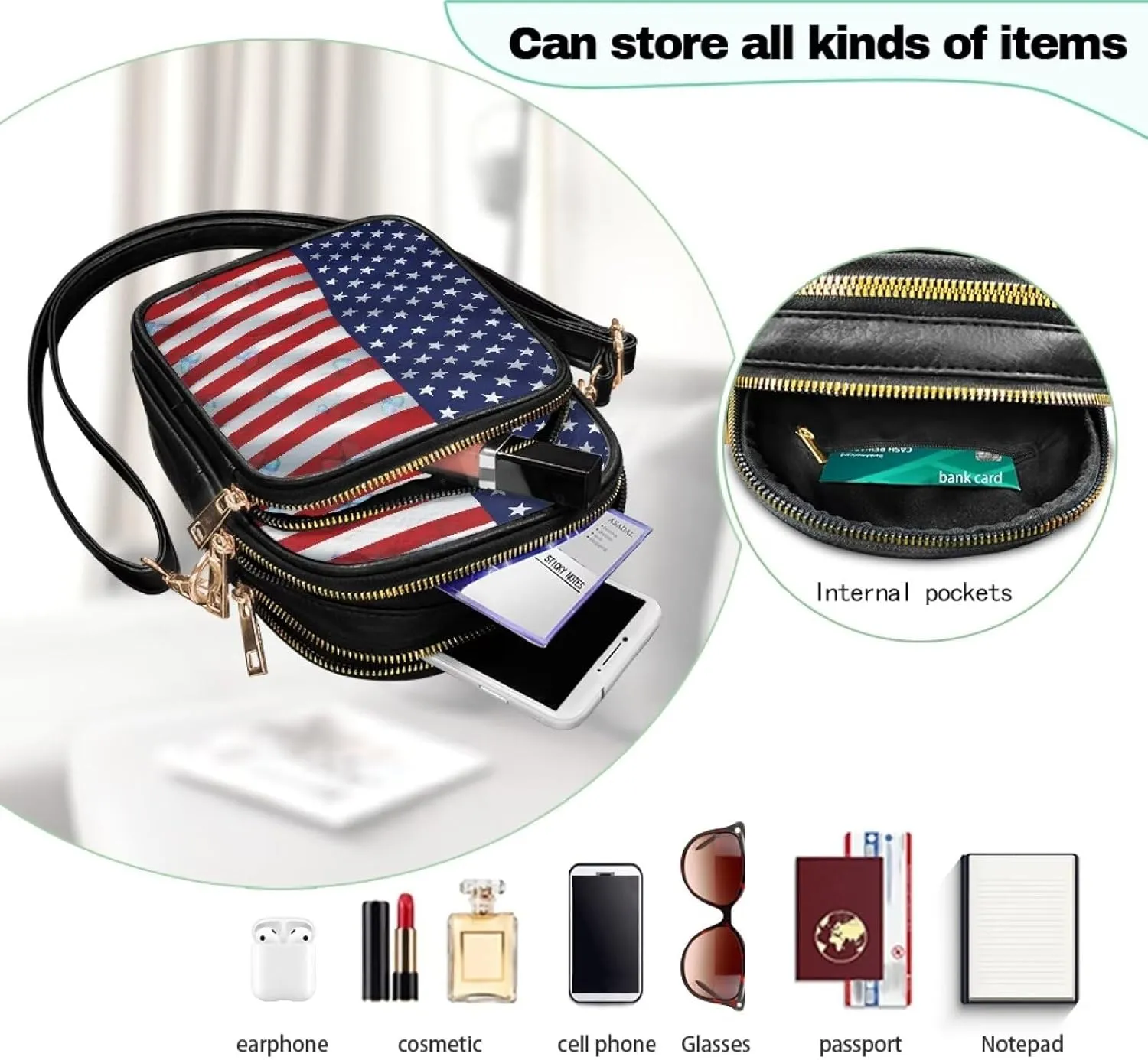 Crossbody Bag for Womens PU Leather Shoulder Purses Travel Purse Pocketbooks Multi Pocket Over the Shoulder Purses