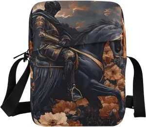 Crossbody Bag Purse Floral Knight Print for Women Men, Small Shoulder Pouch with Adjustable Strap 6.6×2.5×9.4 IN