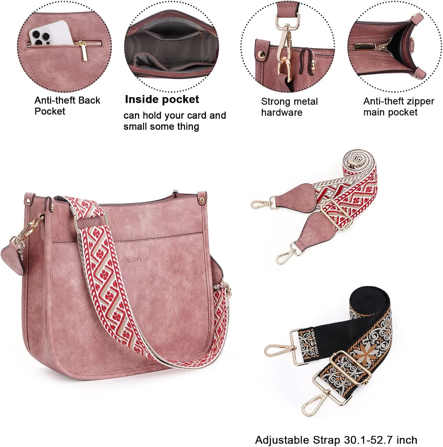Crossbody Bag Women Vegan Leather Hobo Handbag Trendy Crossbody Shoulder Bag Purses For Women with 2 Adjustable Strap
