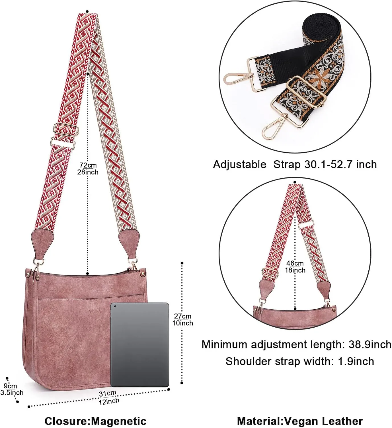 Crossbody Bag Women Vegan Leather Hobo Handbag Trendy Crossbody Shoulder Bag Purses For Women with 2 Adjustable Strap