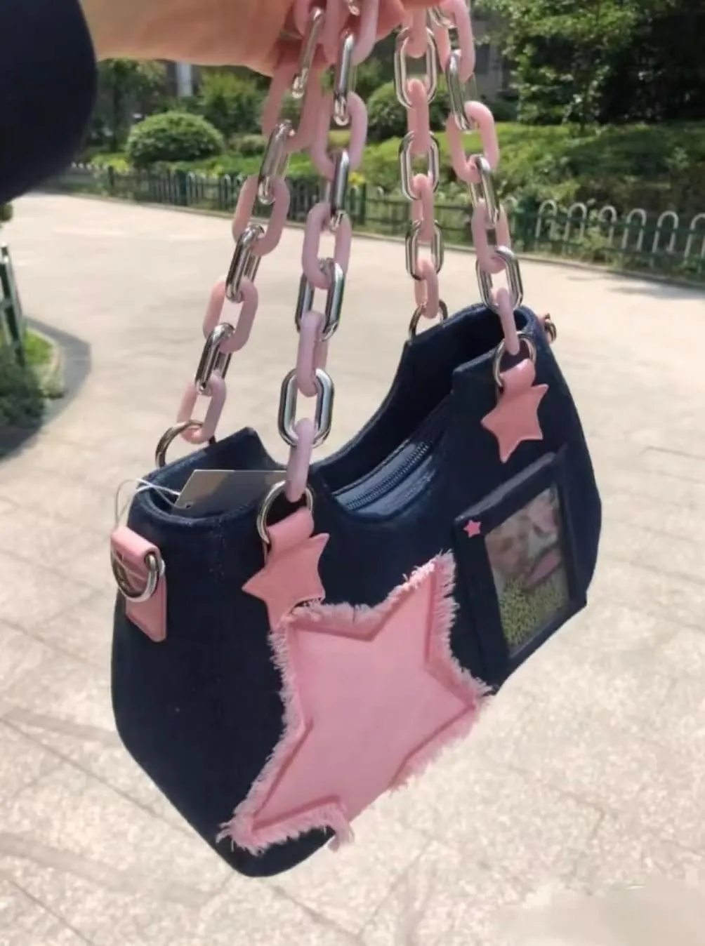 Crossbody Bag Y2K Purse for Women Girls, Small Denim Tote Bag Handbag Cute Kawaii Clear Ita Bag with Zipper