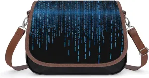 Crossbody Bag,Blue Binary Matrix Print Leather Crossbody Bag,flapover Crossbody Bag,crossover Shoulder Bag with Adjustable Strap & Flip
