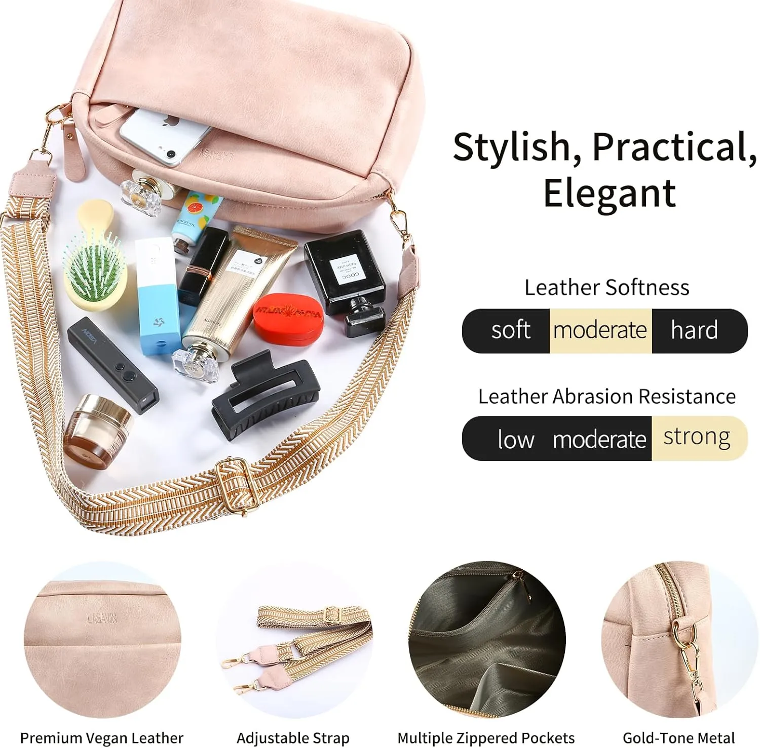Crossbody Bags for Women, Fashion Large Size Vegan Leather Purse Shoulder Handbag with Adjustable Wide Strap