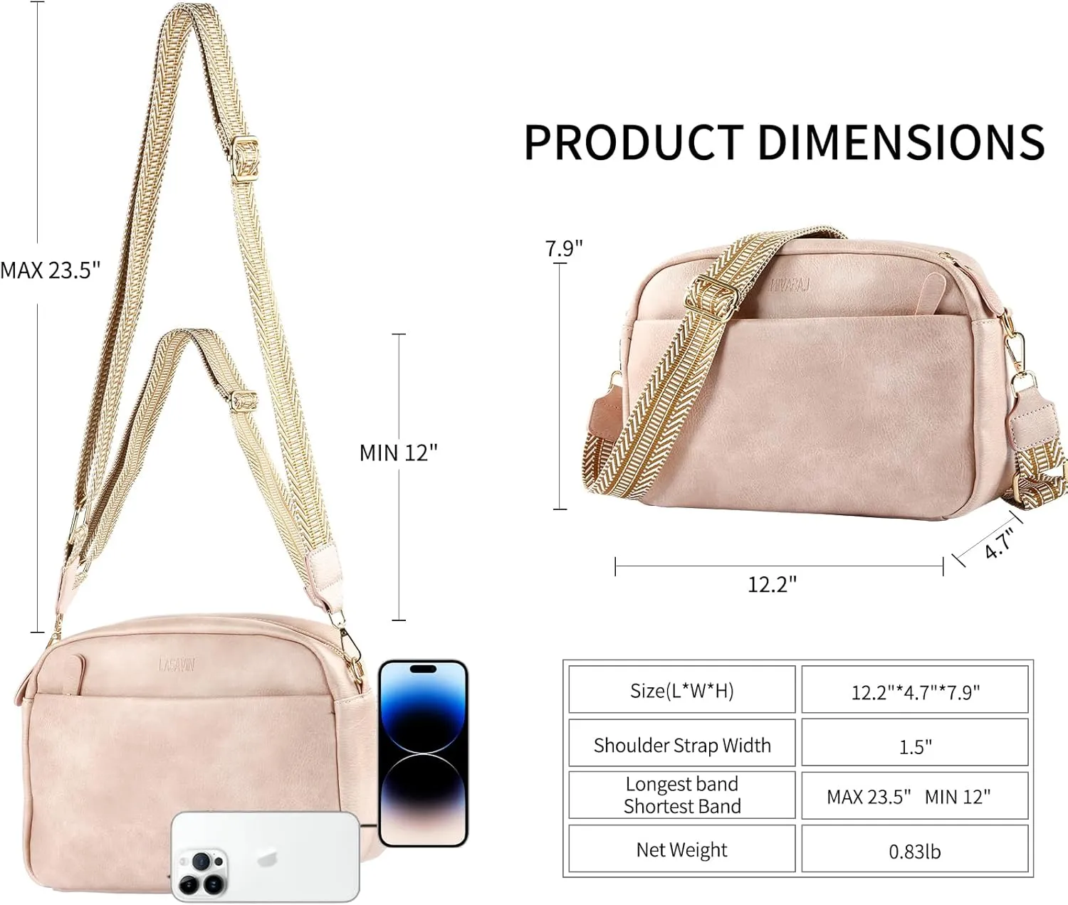 Crossbody Bags for Women, Fashion Large Size Vegan Leather Purse Shoulder Handbag with Adjustable Wide Strap