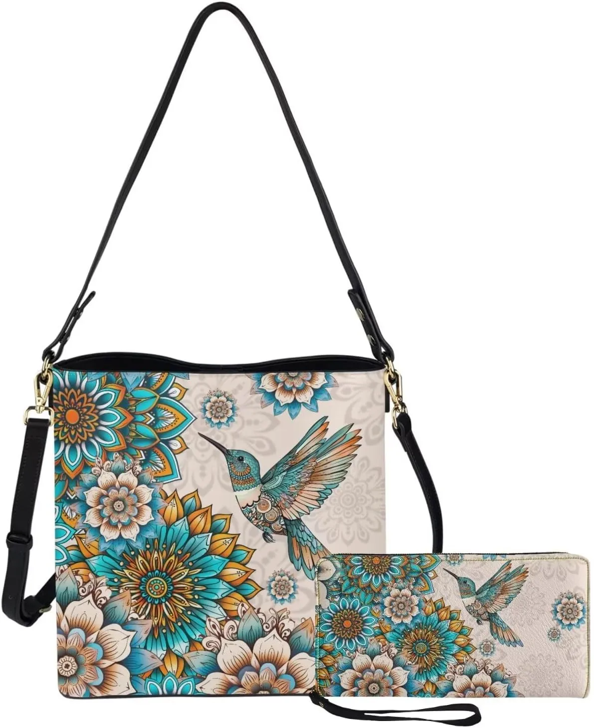 Crossbody Bags for Women Large Size Designer Leather Bucket Bag Purses Set Trendy Handbag with Wristlet Wallet