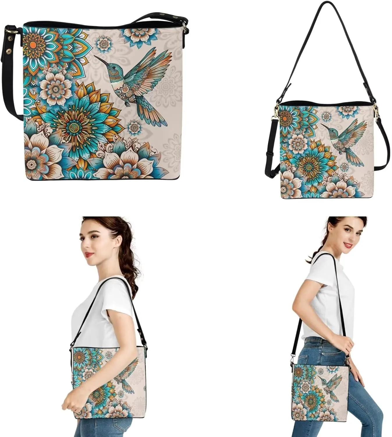 Crossbody Bags for Women Large Size Designer Leather Bucket Bag Purses Set Trendy Handbag with Wristlet Wallet
