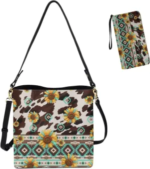 Crossbody Bags for Women Large Size Designer Leather Bucket Bag Purses Set Trendy Handbag with Wristlet Wallet