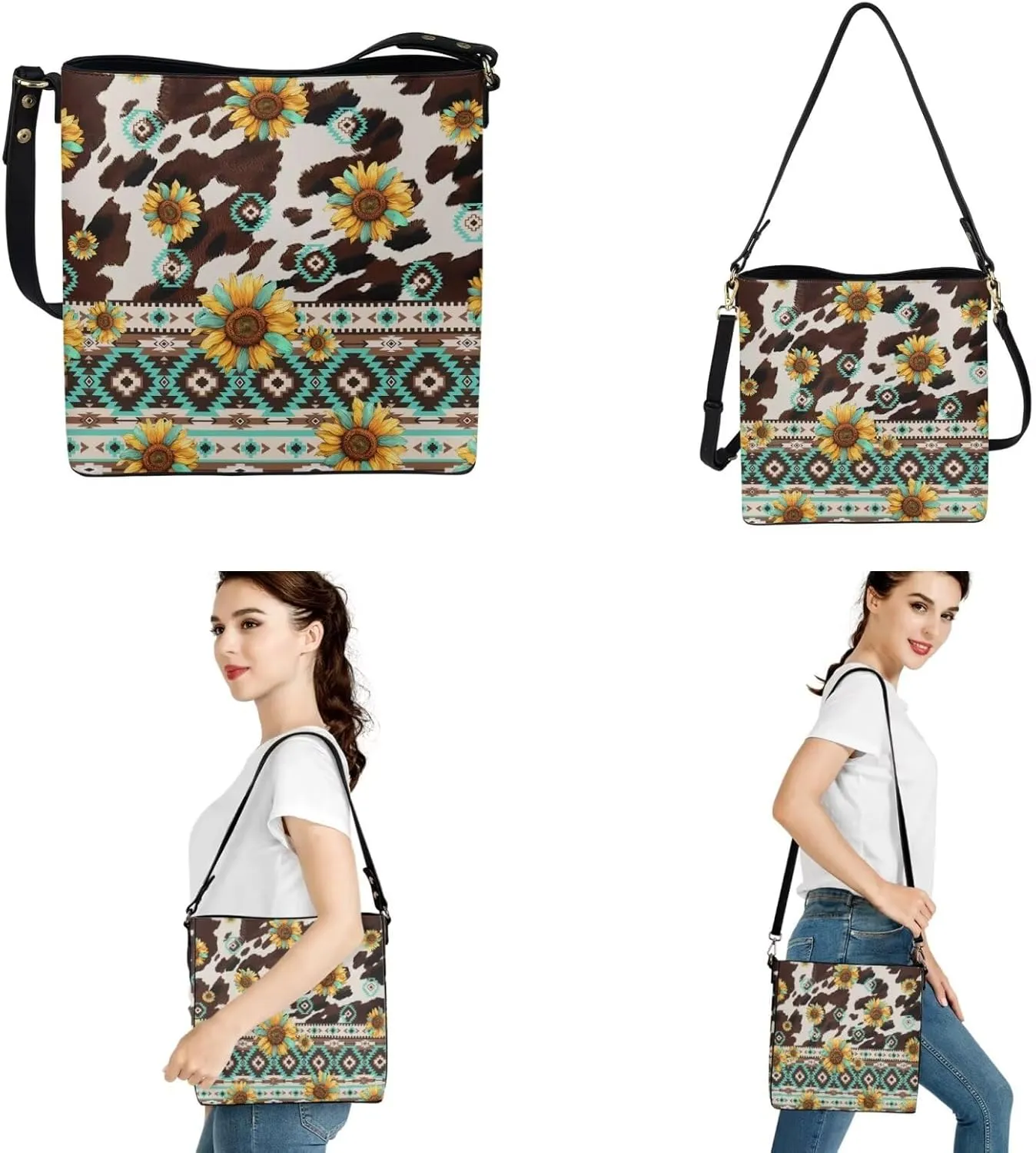 Crossbody Bags for Women Large Size Designer Leather Bucket Bag Purses Set Trendy Handbag with Wristlet Wallet
