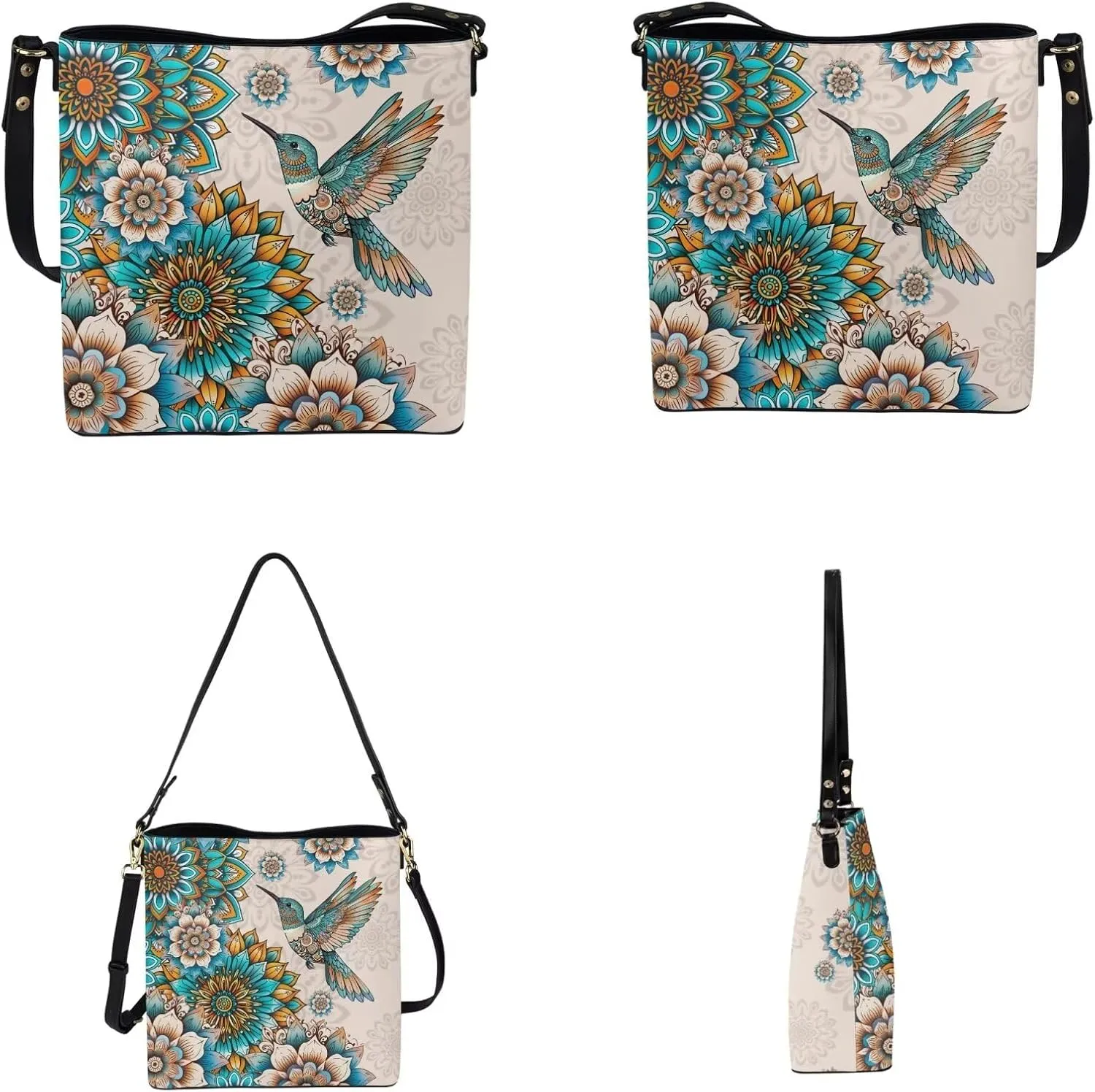 Crossbody Bags for Women Large Size Designer Leather Bucket Bag Purses Set Trendy Handbag with Wristlet Wallet