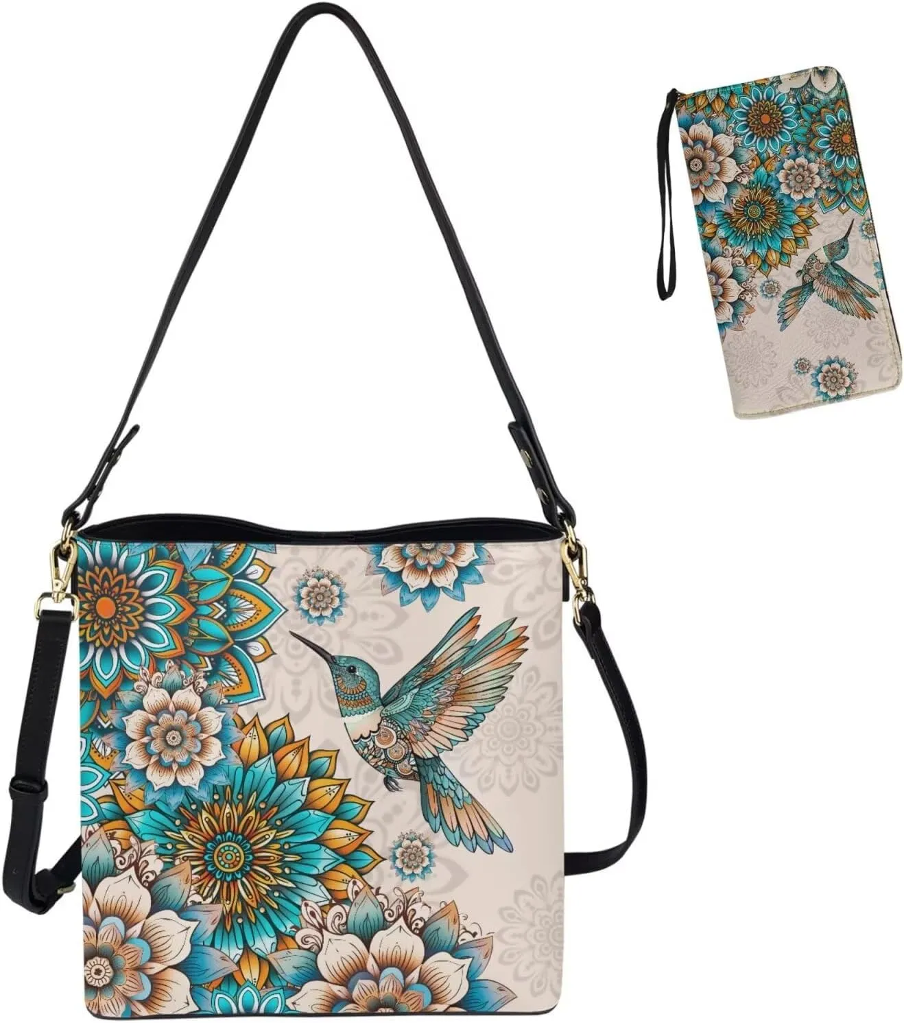 Crossbody Bags for Women Large Size Designer Leather Bucket Bag Purses Set Trendy Handbag with Wristlet Wallet