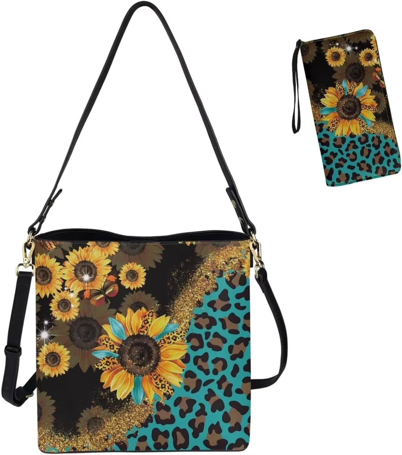Crossbody Bags for Women Large Size Designer Leather Bucket Bag Purses Set Trendy Handbag with Wristlet Wallet