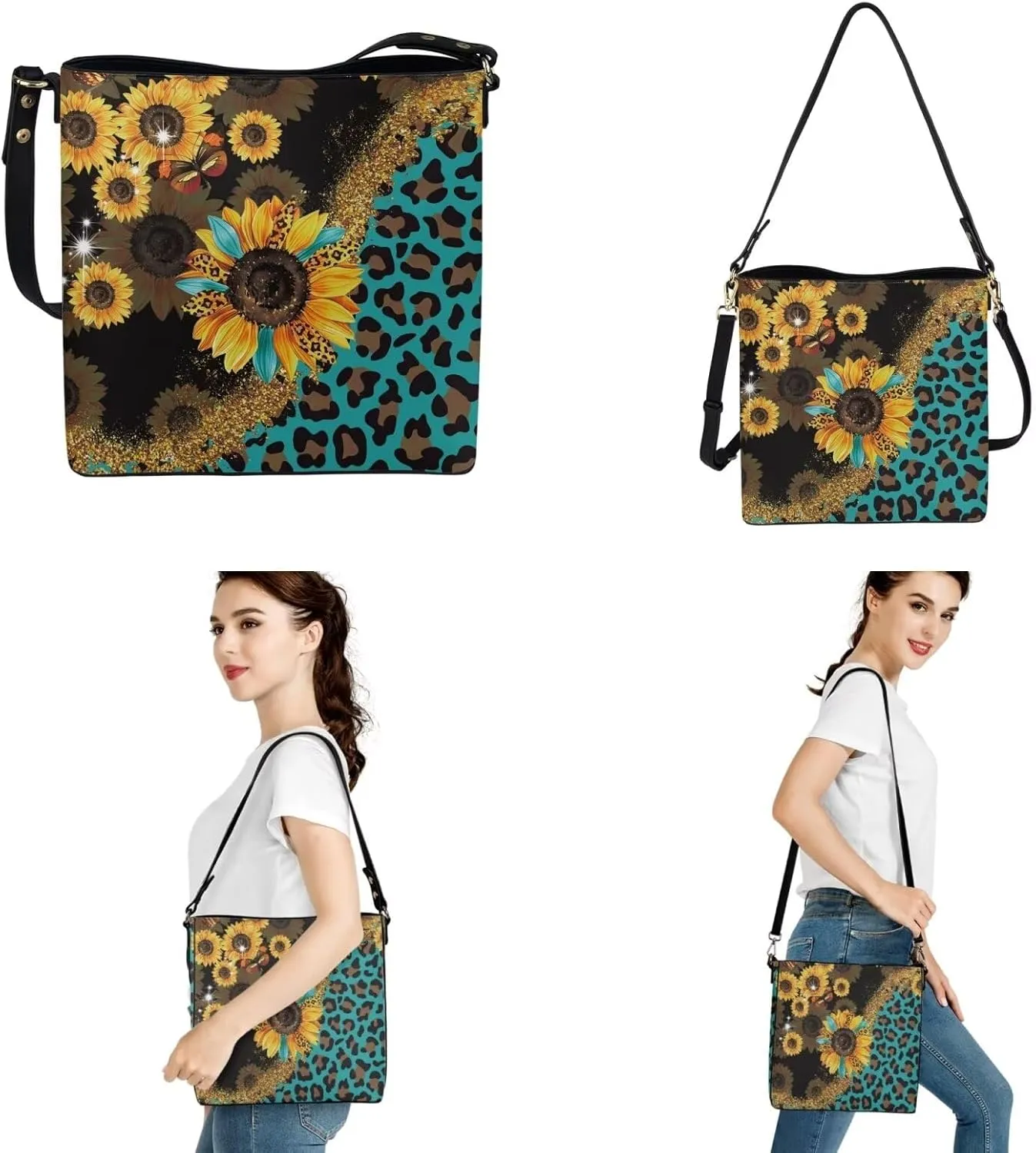 Crossbody Bags for Women Large Size Designer Leather Bucket Bag Purses Set Trendy Handbag with Wristlet Wallet