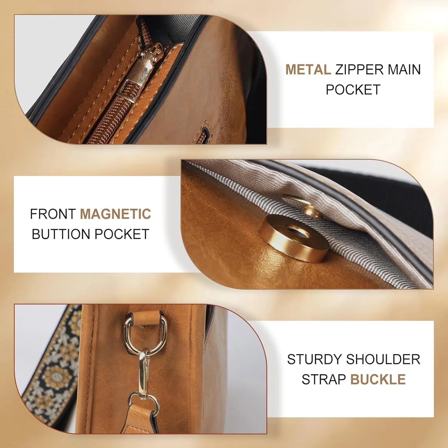 Crossbody Bags for Women Leather Hobo Handbags with 2pcs Adjustable Guitar Strap