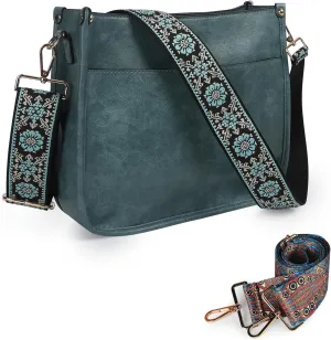 Crossbody Bags for Women Leather Hobo Handbags with 2pcs Adjustable Guitar Strap