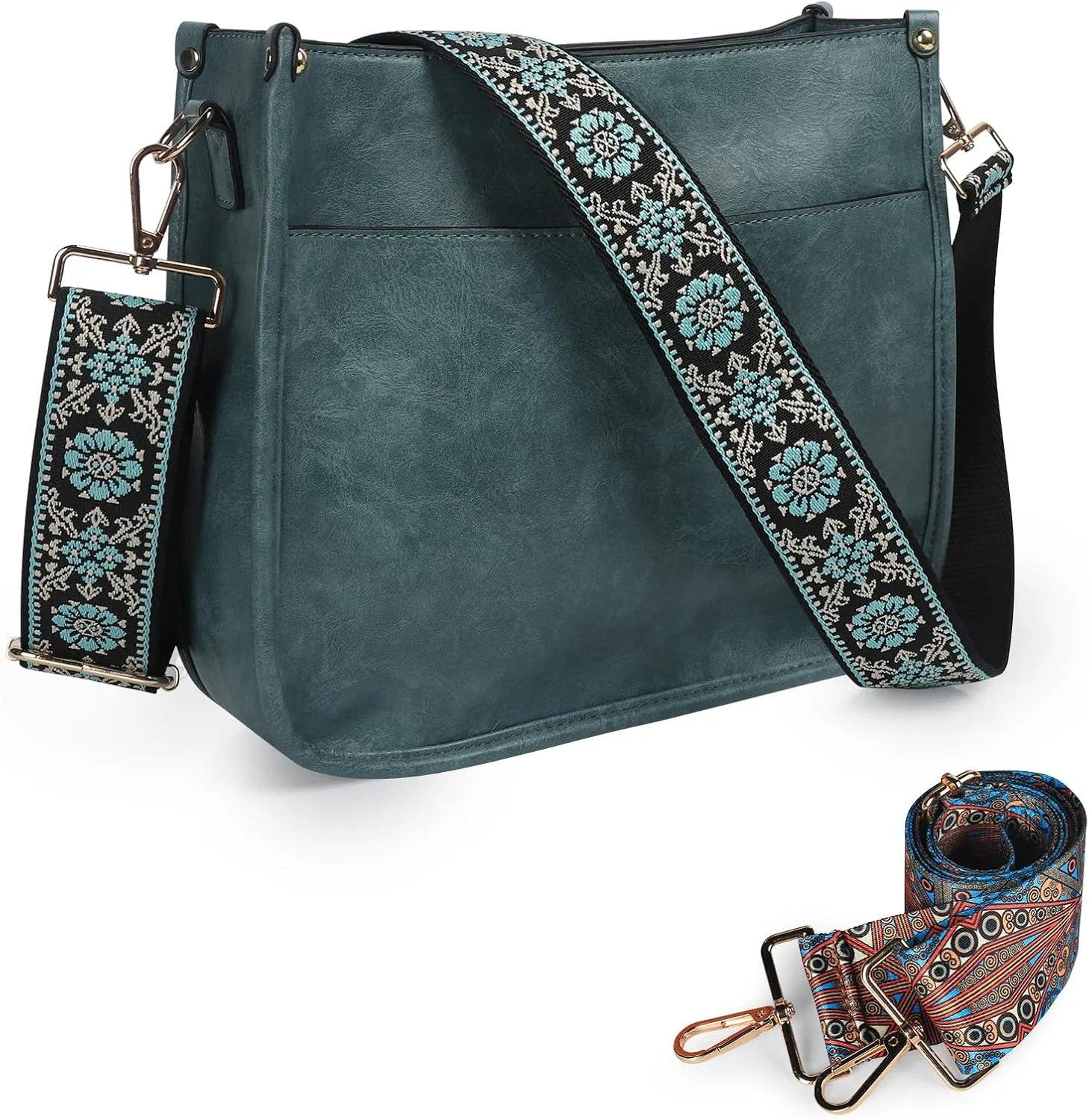 Crossbody Bags for Women Leather Hobo Handbags with 2pcs Adjustable Guitar Strap