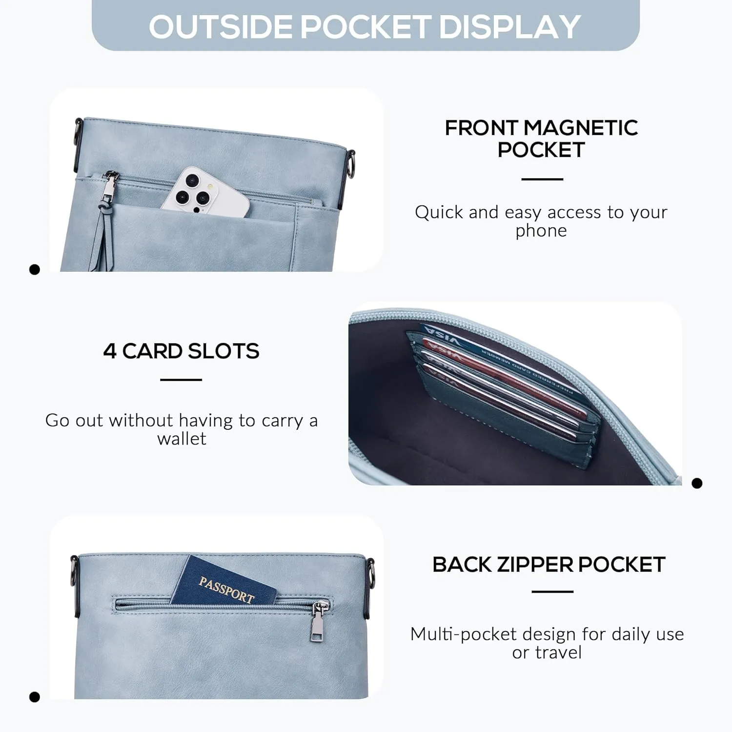 Crossbody Bags For Women Medium Crossbody Travel Purses with 4 Card Slots Leather Shoulder Handbags