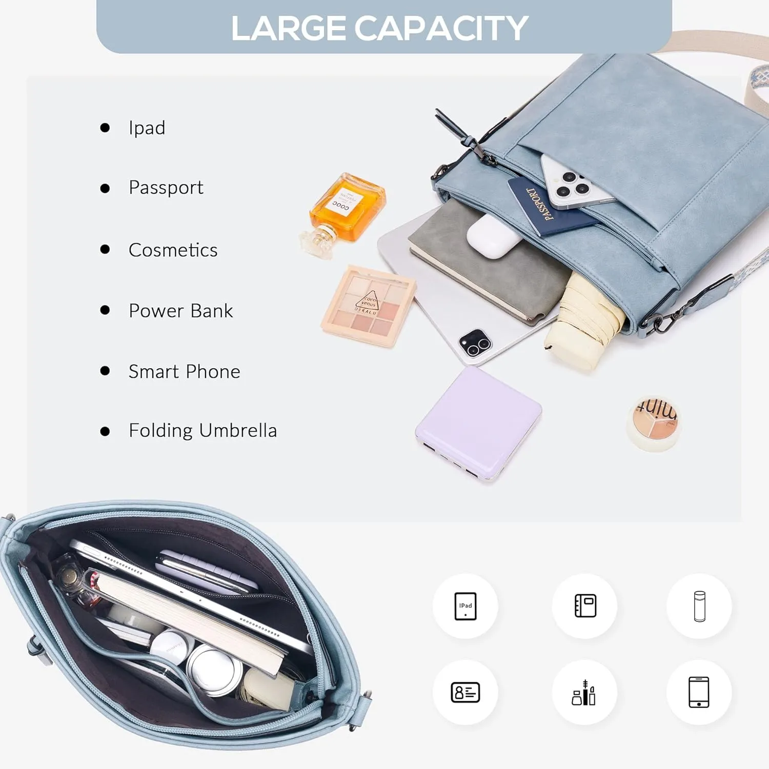 Crossbody Bags For Women Medium Crossbody Travel Purses with 4 Card Slots Leather Shoulder Handbags