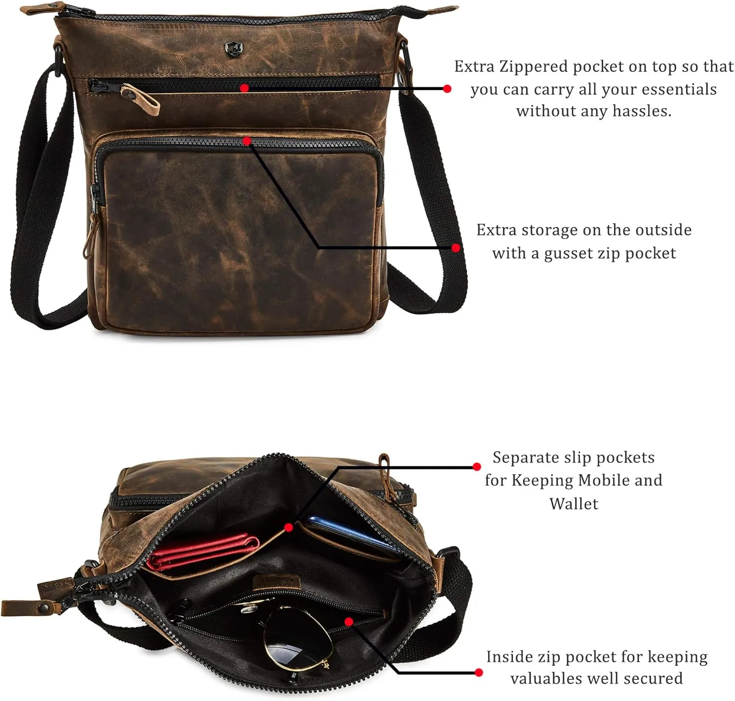 Crossbody Bags for Women Real Leather Purse Handmade Vintage Crossover Shoulder Pocketbook